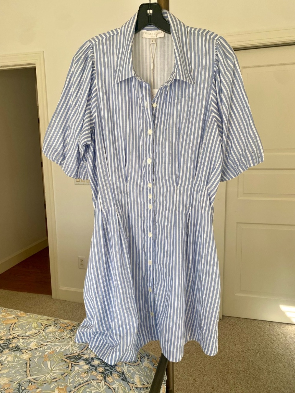 Caroline Constas White and Blue Striped Waist Defining Dress - Picture 2 of 4